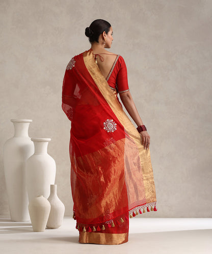 Red_Handloom_Pure_Chanderi_Saree_With_Hand_Embroidered_Rangoli_Boota_WeaverStory_03