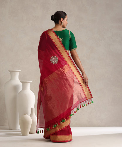 Hot_Pink_Handloom_Pure_Chanderi_Saree_With_Rangoli_Hand_Embroidered_Booti_With_Green_Meena_WeaverStory_03