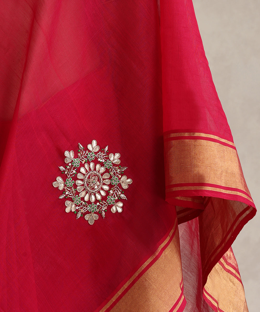 Hot_Pink_Handloom_Pure_Chanderi_Saree_With_Rangoli_Hand_Embroidered_Booti_With_Green_Meena_WeaverStory_04