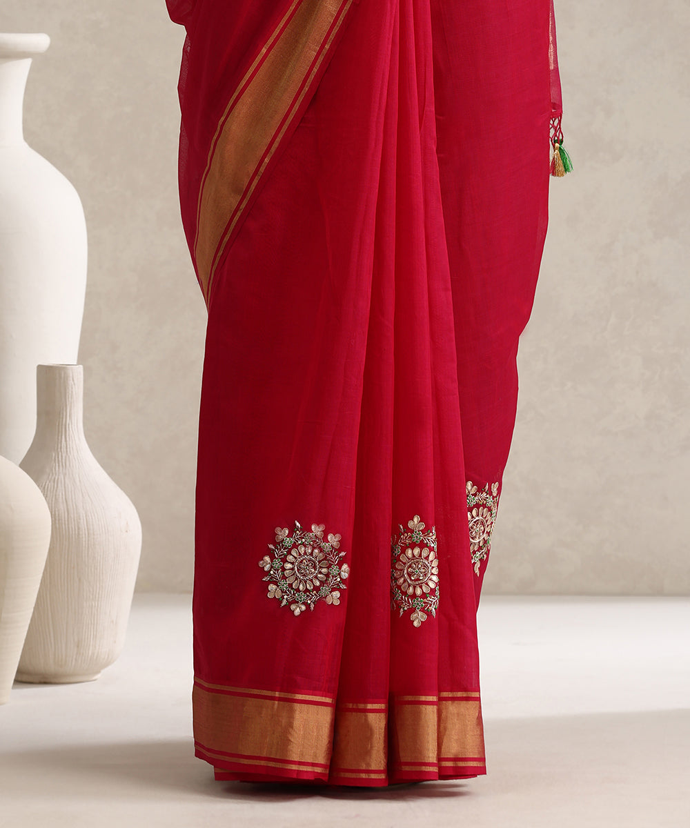 Hot_Pink_Handloom_Pure_Chanderi_Saree_With_Rangoli_Hand_Embroidered_Booti_With_Green_Meena_WeaverStory_05