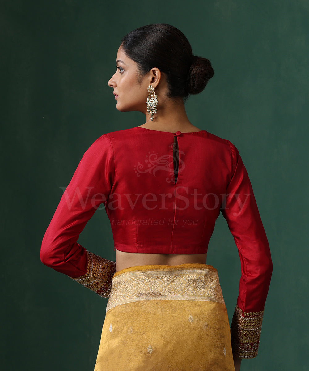 Red_Pure_Silk_Blouse_With_Gota_Embroidrey_On_Sleeves_WeaverStory_07