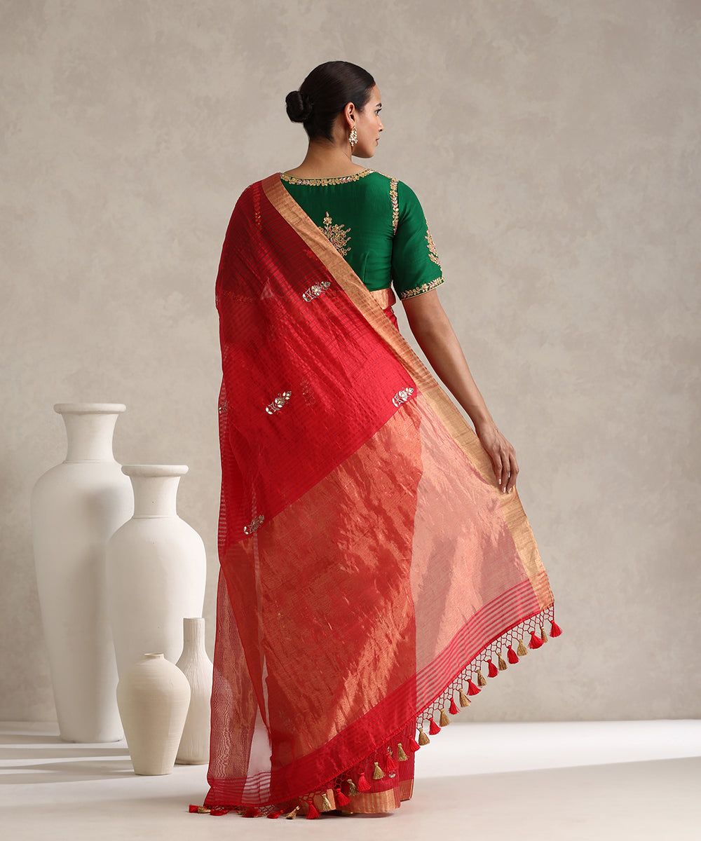 Red_Handloom_Pure_Striped_Chanderi_Saree_With_Hand_Embroidered_Leaf_Booti_WeaverStory_03