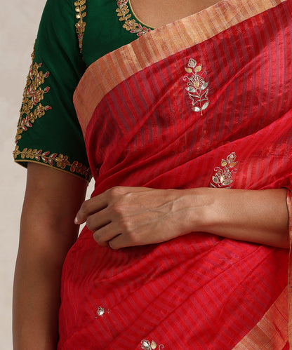 Red_Handloom_Pure_Striped_Chanderi_Saree_With_Hand_Embroidered_Leaf_Booti_WeaverStory_04