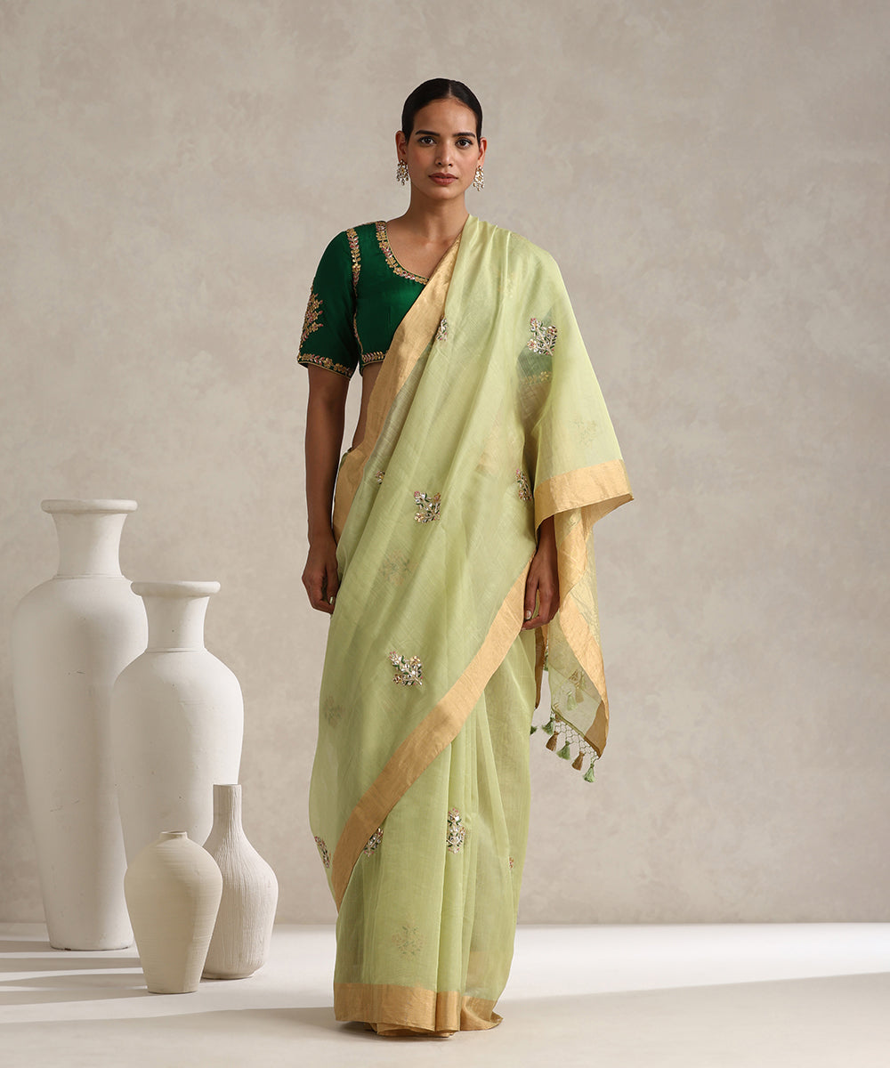 Pista_Green_Handloom_Pure_Chanderi_Saree_With_Hand_Embroidery_WeaverStory_01