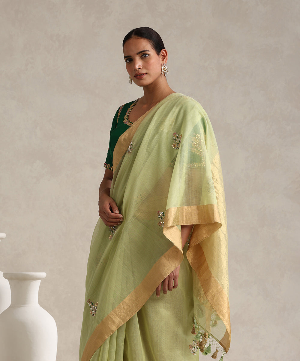 Pista_Green_Handloom_Pure_Chanderi_Saree_With_Hand_Embroidery_WeaverStory_02