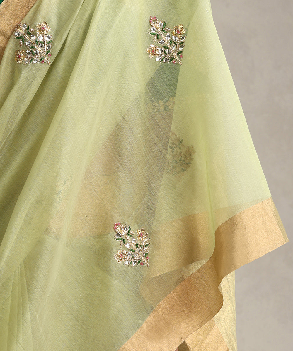 Pista_Green_Handloom_Pure_Chanderi_Saree_With_Hand_Embroidery_WeaverStory_04