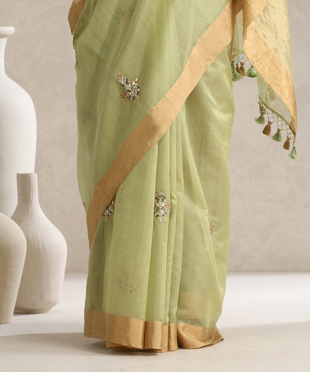 Pista_Green_Handloom_Pure_Chanderi_Saree_With_Hand_Embroidery_WeaverStory_05