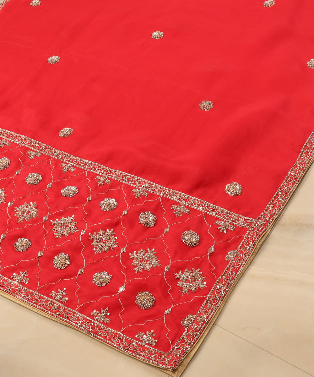 Red_Handloom_Organza_Dupatta_With_Hand_Embroidery_On_Palla_WeaverStory_03
