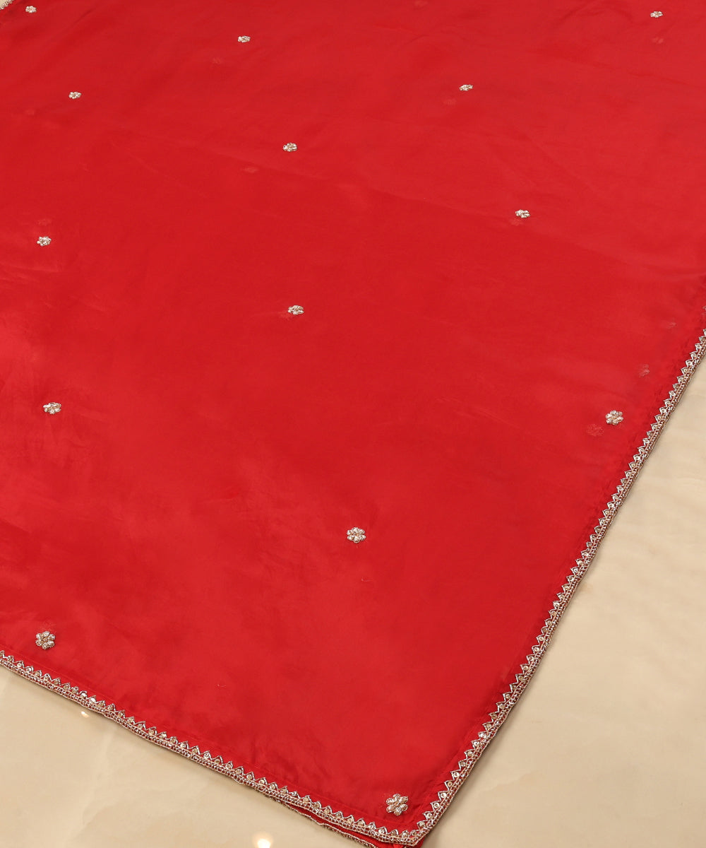Red_Handloom_Organza_Dupatta_With_Booti_And_Embroidered_Border_WeaverStory_03