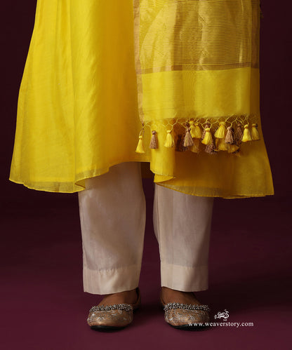 Ziya | Yellow Handwoven Chanderi A-Line Suit with Gota Patti Dupatta