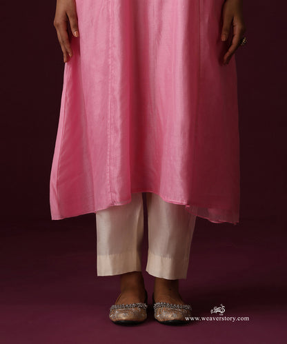 Nazneen | Pink Handwoven Chanderi Suit with Mirror Embroidered Dupatta
