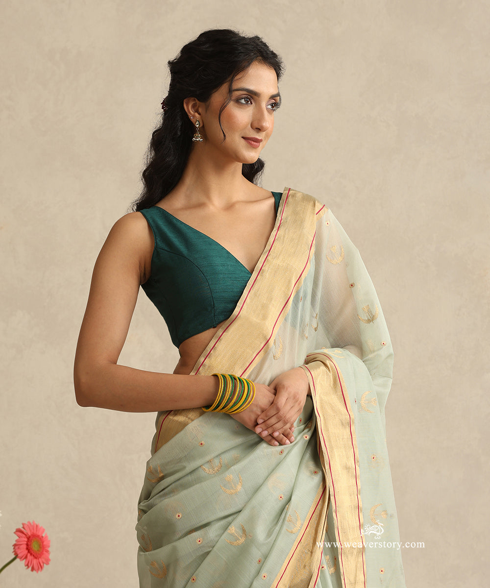 Green_Handloom_Pure_Chanderi_Silk_V_Neck_Sleeveless_Blouse_WeaverStory_02