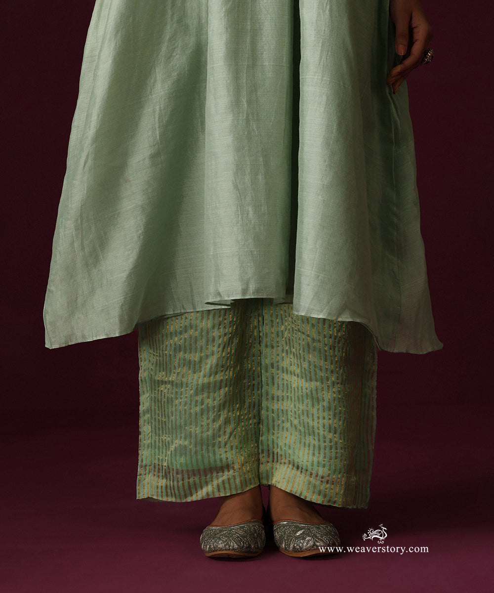 Sahar | Sage Green Handwoven Chanderi Suit with Zardozi Dupatta
