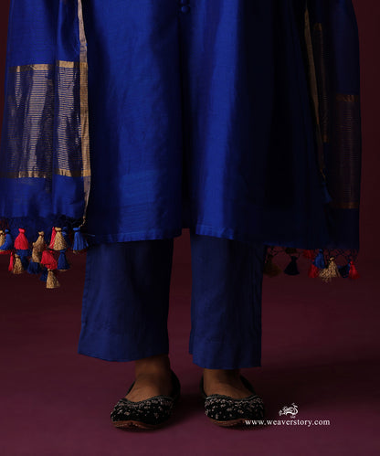 Zoya | Royal Blue Handwoven Chanderi Suit with Zardozi Dupatta