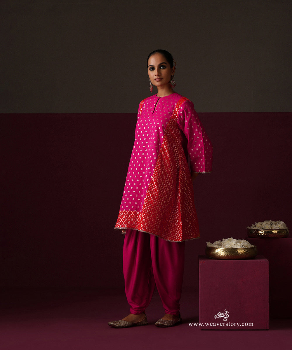 Hot Pink And Orange Kalidar Suit With Hot Pink Dhoti