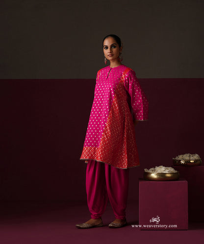 Hot Pink And Orange Kalidar Suit With Hot Pink Dhoti