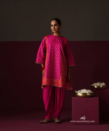 Hot Pink And Orange Kalidar Suit With Hot Pink Dhoti