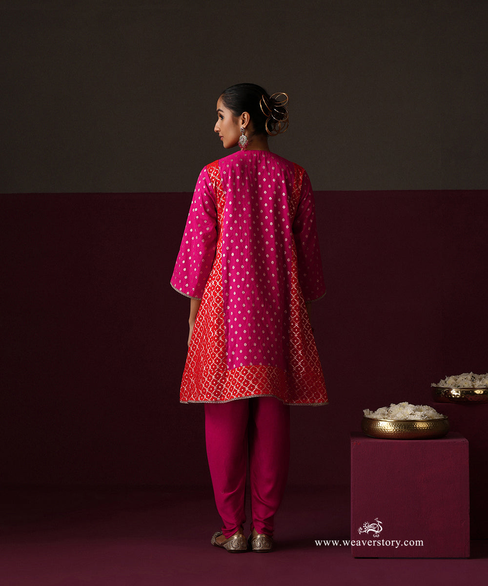 Hot Pink And Orange Kalidar Suit With Hot Pink Dhoti