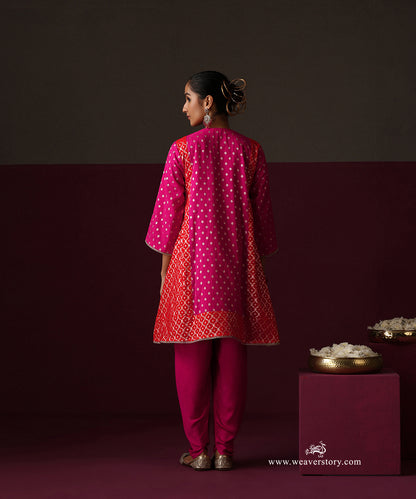 Hot Pink And Orange Kalidar Suit With Hot Pink Dhoti