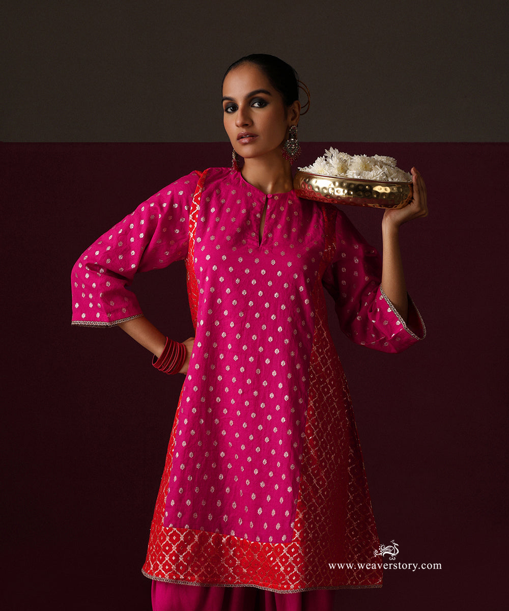 Hot Pink And Orange Kalidar Suit With Hot Pink Dhoti