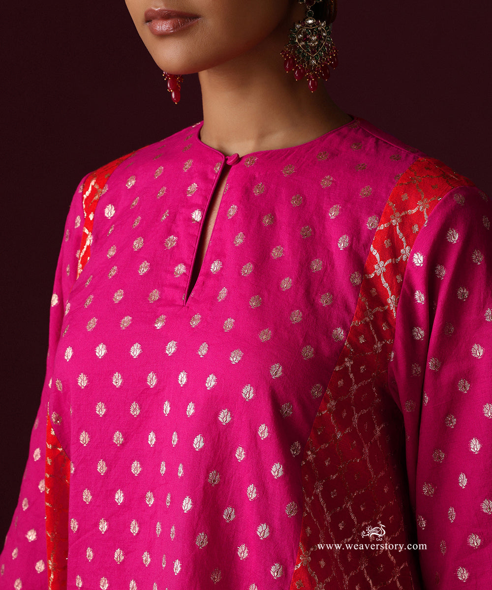 Hot Pink And Orange Kalidar Suit With Hot Pink Dhoti
