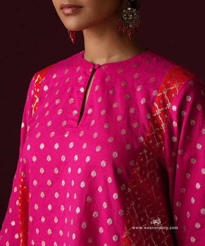 Hot Pink And Orange Kalidar Suit With Hot Pink Dhoti