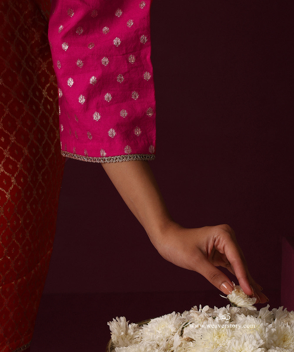Hot Pink And Orange Kalidar Suit With Hot Pink Dhoti
