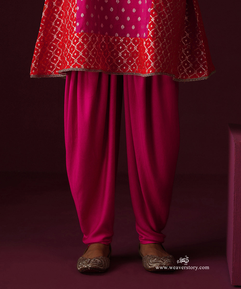 Hot Pink And Orange Kalidar Suit With Hot Pink Dhoti