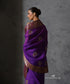 Vaijayanti purple pure silk organza saree with hand-embroidered meenakari bootis and vintage Banarasi zari border.