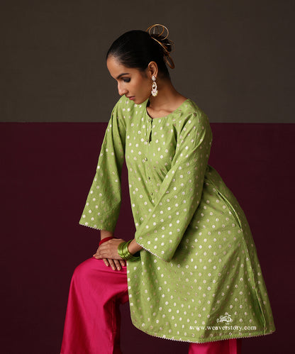 Parrot Green Chanderi Booti Kurta Hot Pink Chanderi Farshi Wit Sanzab