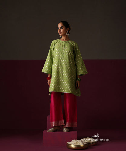 Parrot Green Chanderi Booti Kurta Hot Pink Chanderi Farshi Wit Sanzab