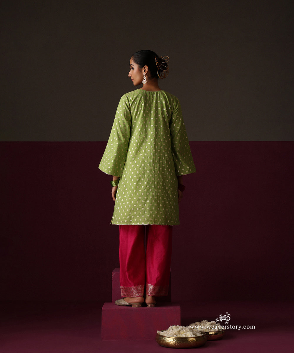 Parrot Green Chanderi Booti Kurta Hot Pink Chanderi Farshi Wit Sanzab
