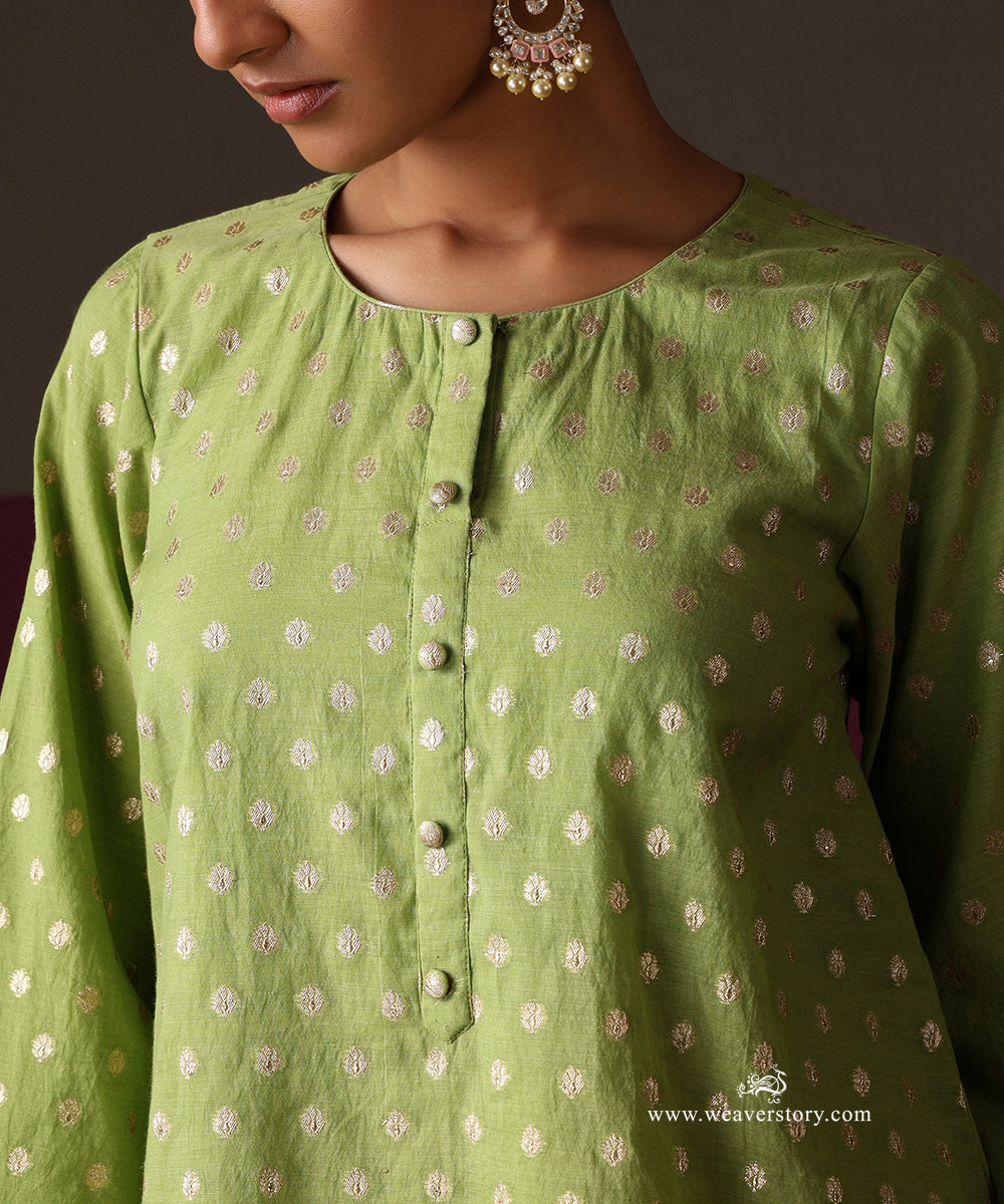 Parrot Green Chanderi Booti Kurta Hot Pink Chanderi Farshi Wit Sanzab