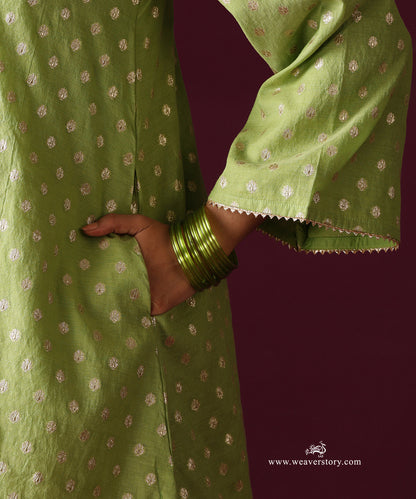 Parrot Green Chanderi Booti Kurta Hot Pink Chanderi Farshi Wit Sanzab