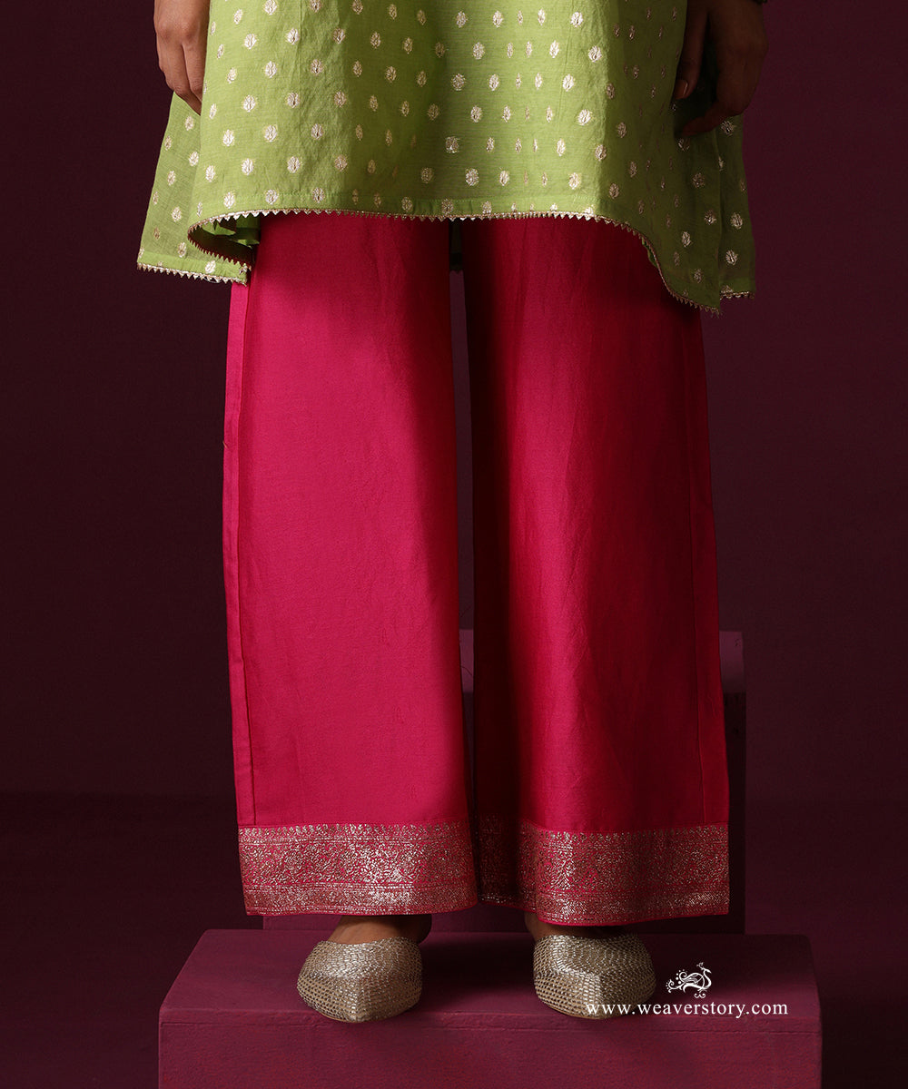 Parrot Green Chanderi Booti Kurta Hot Pink Chanderi Farshi Wit Sanzab