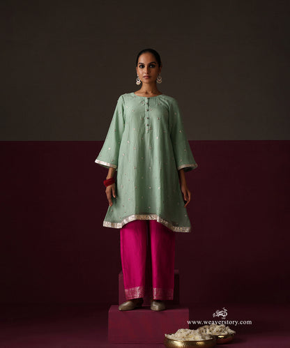Light Green Chanderi Dori Embroidery Booti Kurti Hot Pink Chanderi Farshi With Sanjab