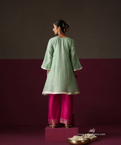 Light Green Chanderi Dori Embroidery Booti Kurti Hot Pink Chanderi Farshi With Sanjab