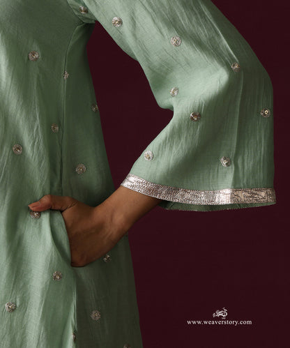 Light Green Chanderi Dori Embroidery Booti Kurti Hot Pink Chanderi Farshi With Sanjab