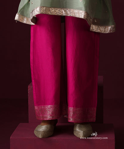 Light Green Chanderi Dori Embroidery Booti Kurti Hot Pink Chanderi Farshi With Sanjab