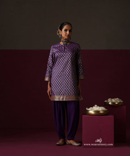 Purple Chanderi Jaal Kurta With Dhoti