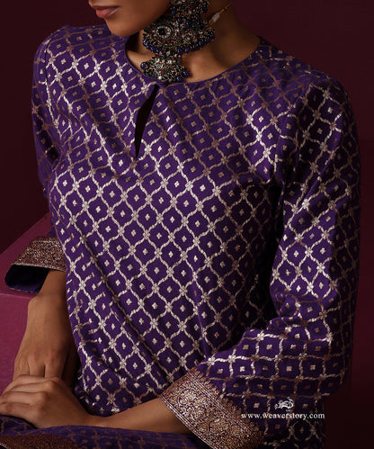 Purple Chanderi Jaal Kurta With Dhoti