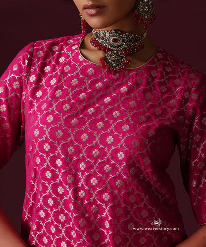 Hot Pink Jaal Chanderi Jaal Bell Bottom Suit Set