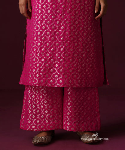 Hot Pink Jaal Chanderi Jaal Bell Bottom Suit Set
