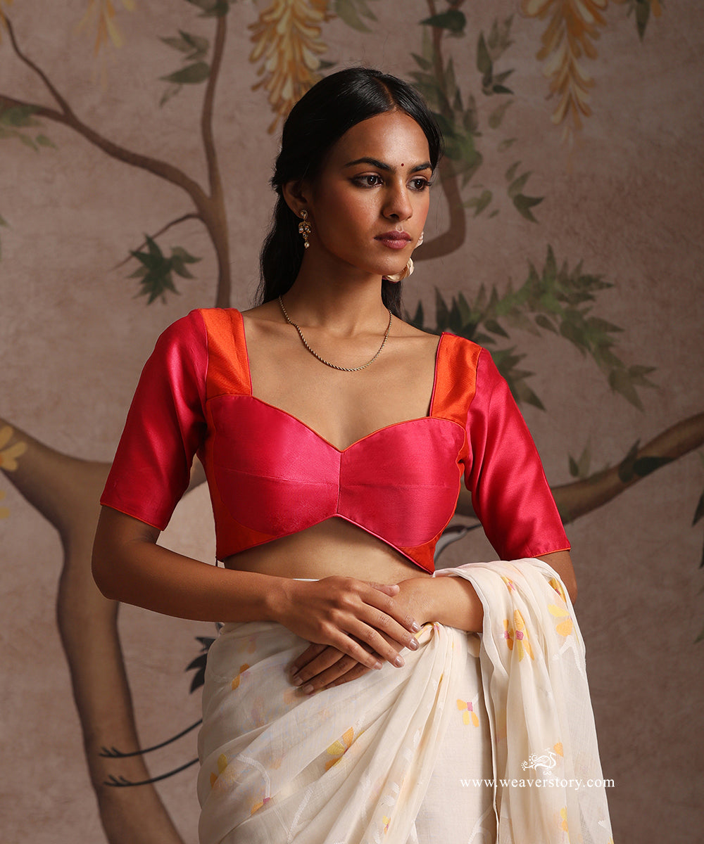 Orange_and_Pink_Handloom_Pure_Chanderi_Silk_Choli_Cut_Blouse_WeaverStory_01