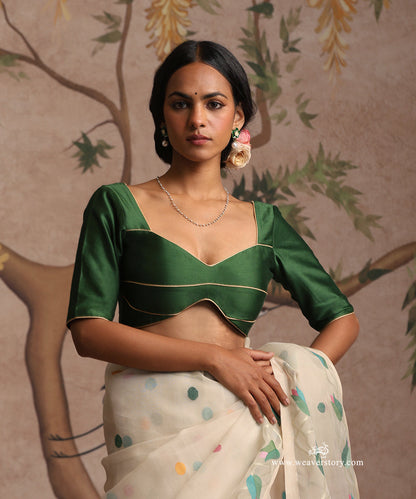 Green_Hand_Embroidered_Pure_Chanderi_Silk_Choli_Cut_Blouse_with_Gold_Piping_WeaverStory_01