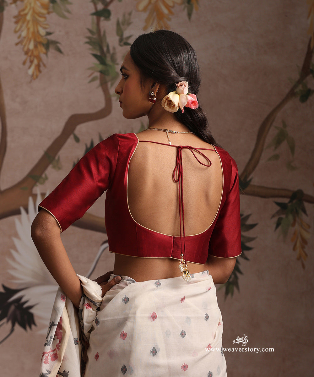 Red_Handloom_Pure_Chanderi_Silk_Blouse_Yoke_Cut_Style_WeaverStory_03