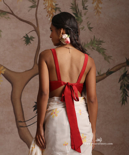 Red_Handloom_Pure_Chanderi_Silk_Sleeveless_Choli_Cut_Blouse_WeaverStory_03