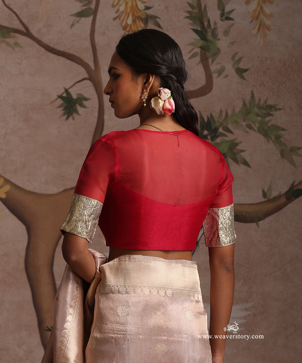 Hot_Pink_Handloom_Pure_Organza_Silk_Blouse_With_Lapa_Sleeves_WeaverStory_03