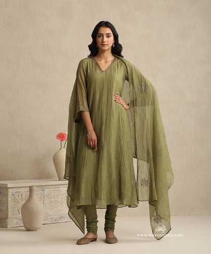 Olive_Green_Handloom_Mul_Chanderi_Churidar_Suit_Set_With_Dabka_Pitta_Hand_Work_WeaverStory_01