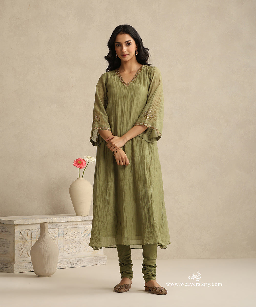 Olive_Green_Handloom_Mul_Chanderi_Churidar_Suit_Set_With_Dabka_Pitta_Hand_Work_WeaverStory_03